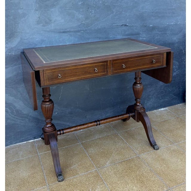 1940s Spanish Regency Revival Drop-Leaf Writing Table with Leather Top, 1940s For Sale - Image 5 of 18