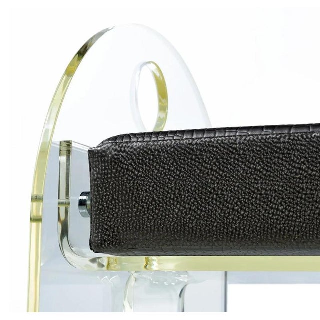 Acrylic Glass Vanity Stool Bench with New Faux Snakeskin Upholstery, 1970 For Sale - Image 6 of 7