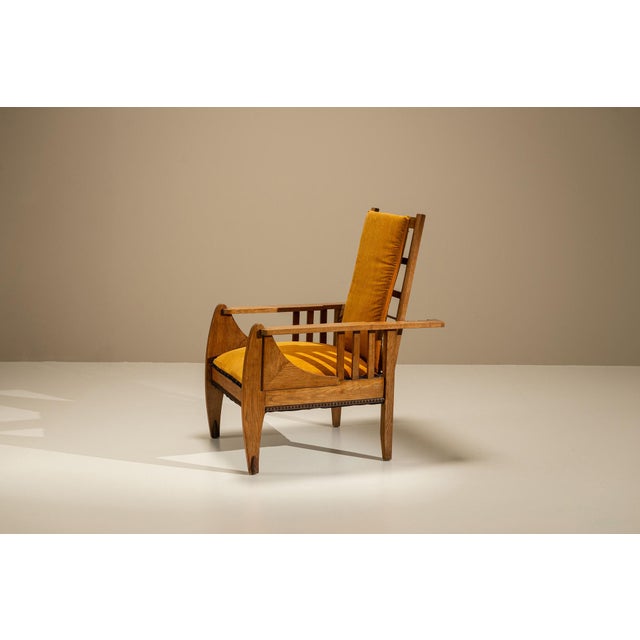 Wood Amsterdam School Reclining Armchair in Oak, the Netherlands, 1930s For Sale - Image 7 of 16