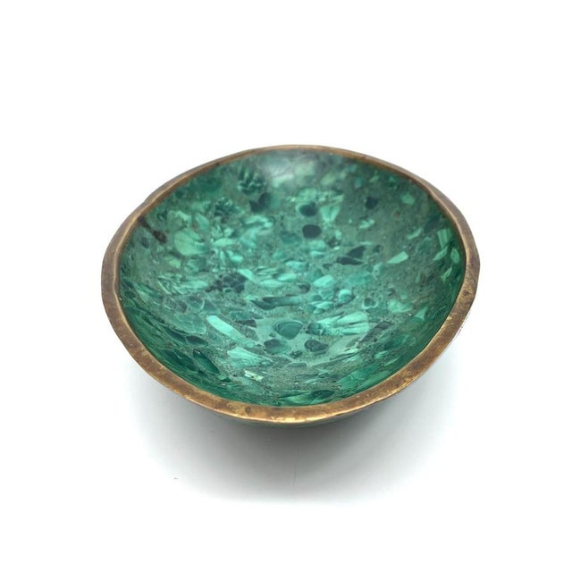 Mid-Century Modern Large Vintage Malachite and Brass Bowl, 1970s For Sale - Image 3 of 13