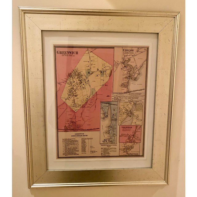 Postmodern Framed Antique Map of Greenwich, Connecticut For Sale - Image 3 of 9