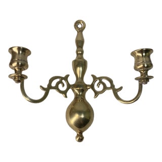 Vintage Solid Brass Double-Arm Wall Sconce – Elegant Traditional Candle Holder For Sale