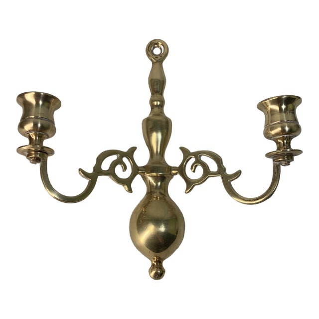 Vintage Solid Brass Double-Arm Wall Sconce – Elegant Traditional Candle Holder For Sale