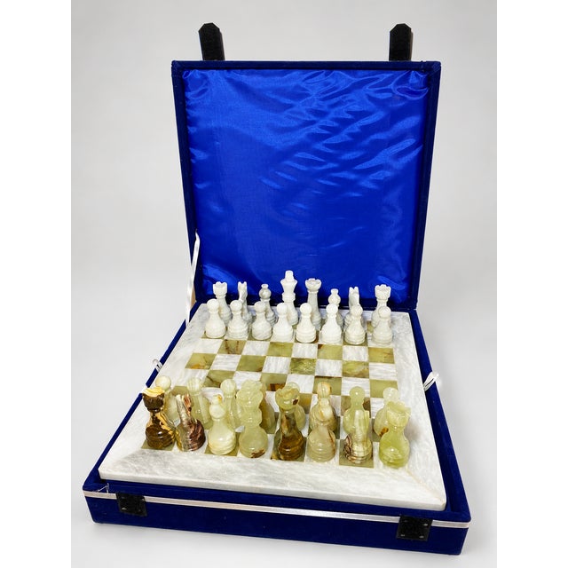 Handcrafted Marble & Onyx Chess Set With Shiny Wooden Storage Box – 12" Luxury Chess Board For Sale - Image 4 of 8
