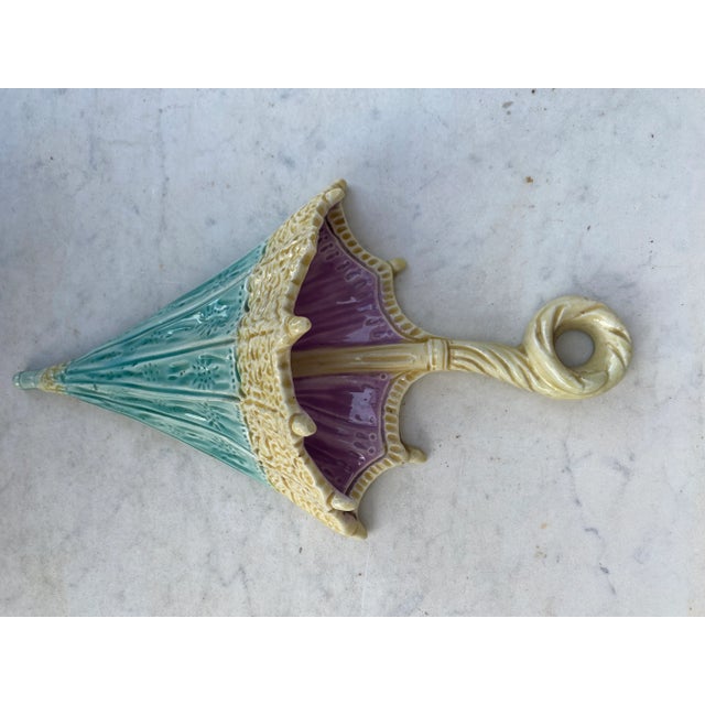 French Country 19th Century Majolica Umbrella Wall Pocket For Sale - Image 3 of 5