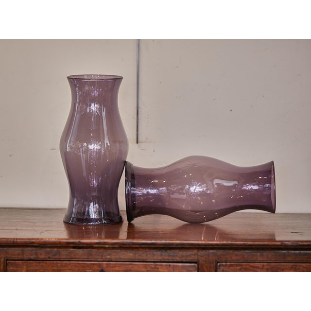 Mid 20th Century Amethyst Midcentury Period Hurricane Lamp Glass Shades, a Pair For Sale - Image 5 of 8
