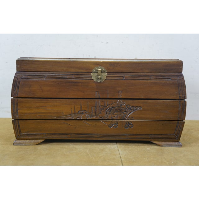 Late 20th Century Japanese Camphorwood Brass Okinawa Pagoda Jewelry Chest Box 17" For Sale - Image 10 of 18