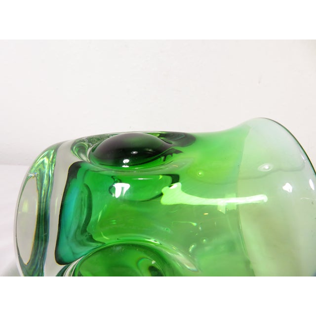 Mid Century Kosta Boda Signed Goran Warff Art Glass Green Pinched Bubble Vase For Sale - Image 12 of 18