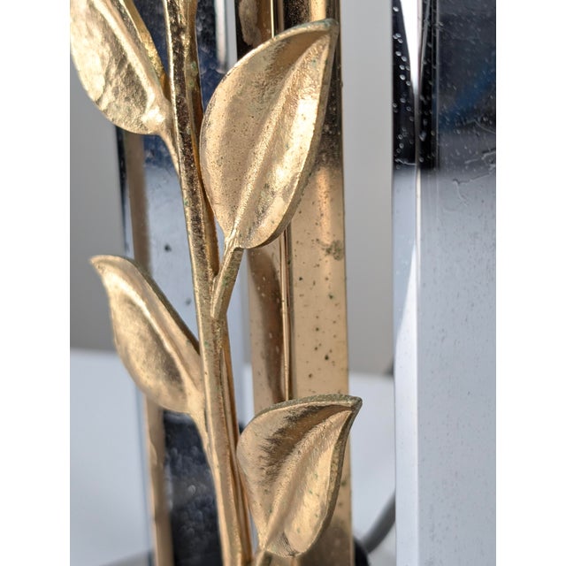Chrome and Gilt Bronze Rose Table Lamp attributed to Maison Charles, France, 1970s For Sale - Image 12 of 14