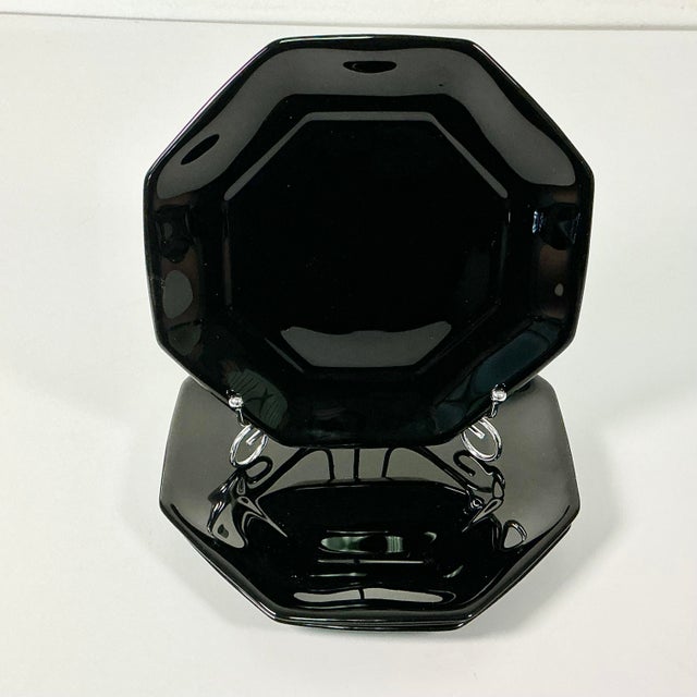 1980s Post Modern French Arcore Black Glass Octagonal Salad Plates - Set of 4. For Sale - Image 6 of 11