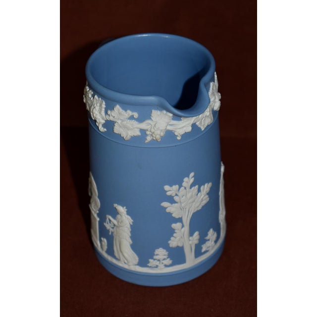 Ceramic Vintage Wedgwood England Portland Jasperware Grape Pitcher Blue & White For Sale - Image 7 of 13