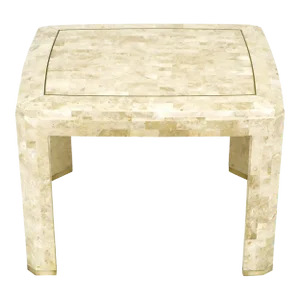 1980s Tessellated Fossil Stone and Inlaid Brass End Table