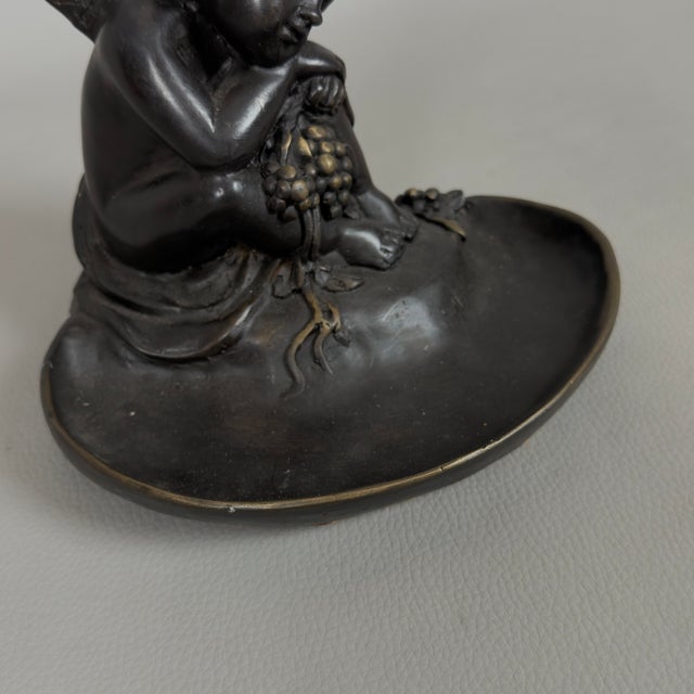 Metal Neoclassical Bronze Vide-Poche Depicting Winged Putto with Grapes, 20th Century For Sale - Image 7 of 11