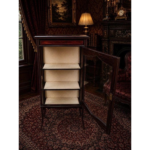 19th Century Antique Edwardian Mahogany and Satinwood Inlaid Glazed Display Cabinet Vitrine, 1890s For Sale - Image 5 of 9