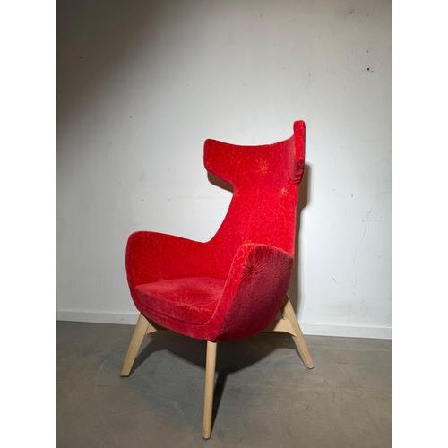 High Back Accent Lounge Chair in Red Floral Velvet For Sale - Image 3 of 8