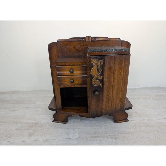 Art Deco Style Oak and Marble Cabinet For Sale - Image 9 of 15