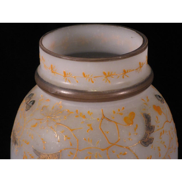 Late 19th Century Glass Vase Moser Style Art Nouveau Hand Painted Enameled Leaves 3d Acorns Antique For Sale - Image 4 of 14