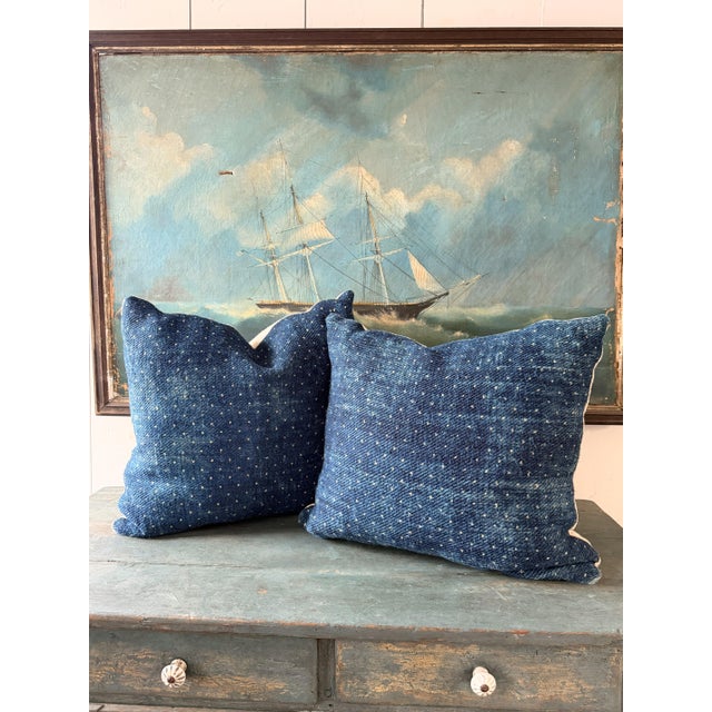 Pair of French Linen Polka Dot Pillows, Grain Sacking For Sale - Image 4 of 9