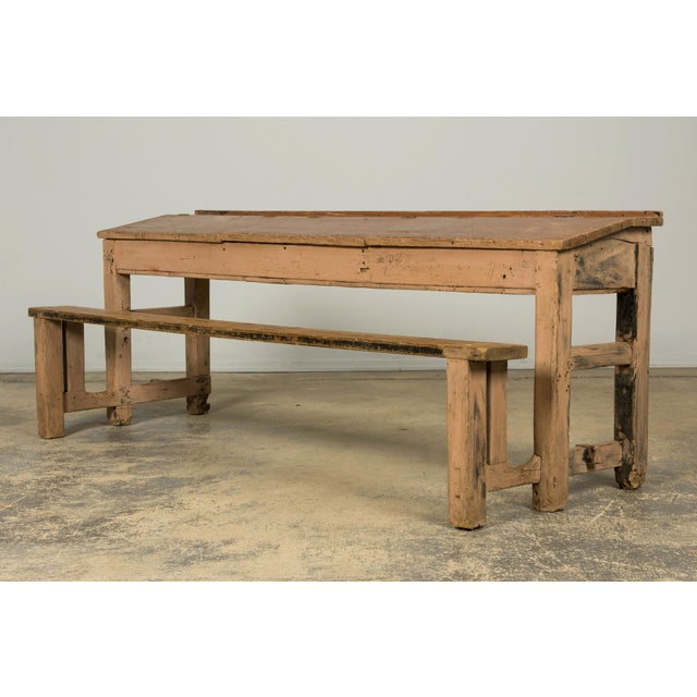 Tan Late 19th Century French Painted School Desk With Integrated Bench For Sale - Image 8 of 18