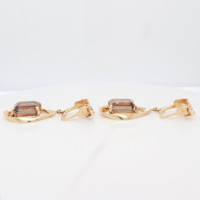 Metal Pair of Ronald H Pearson Modernist 14k Forged Gold & Topaz Earrings For Sale - Image 7 of 13