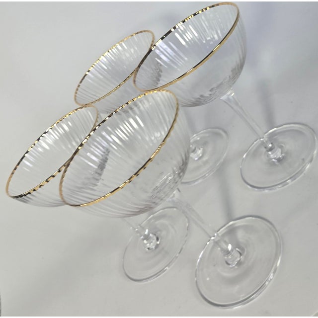 Mid 20th Century Gold Rimmed Ridged Hollywood Regency Champagne Coupes- Set of Four For Sale - Image 11 of 12