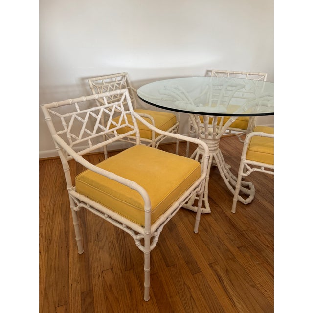 Hollywood Regency Vintage Kessler Outdoor Faux Bamboo Aluminum Table and Chairs Set For Sale - Image 3 of 11