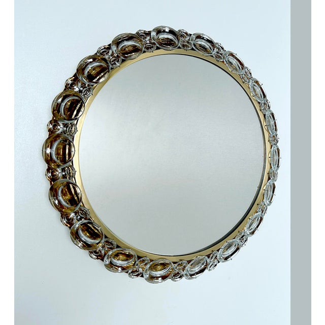 Gold Vintage Illuminated Crystal Brass Mirror from Palwa, 1960s For Sale - Image 8 of 17