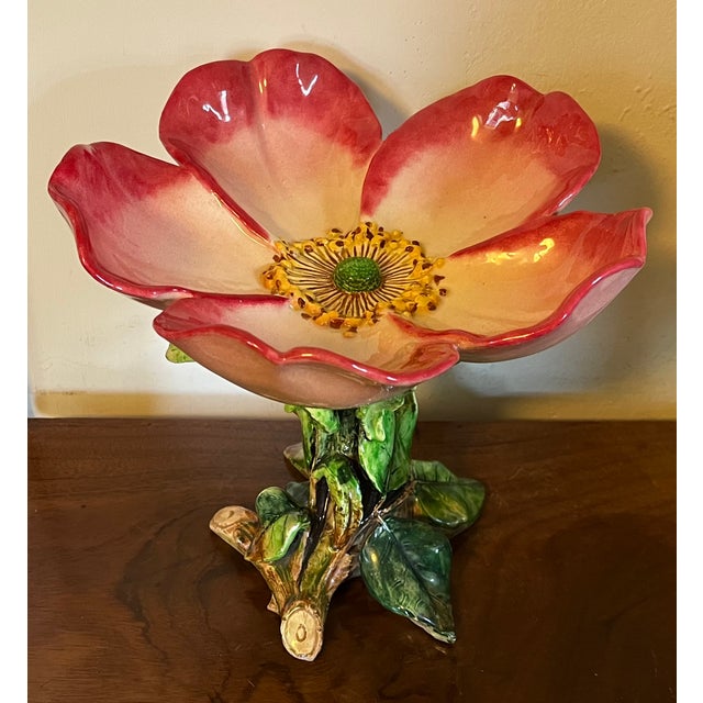 Delphin Massier Antique 19th Century French Majolica Flower Centerpiece Tazza Compote by Delphin Massier For Sale - Image 4 of 12