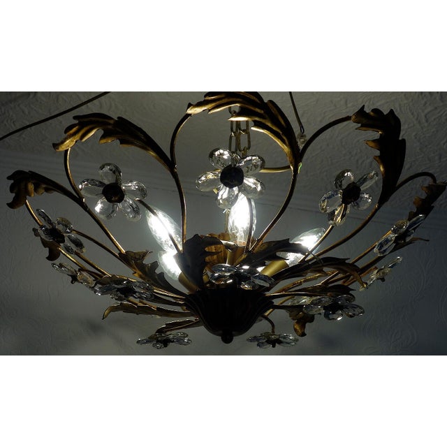 Italian Banci Chandelier in Gilded Metal with Crystal Flower from Banci Firenze, 1950s For Sale - Image 10 of 11