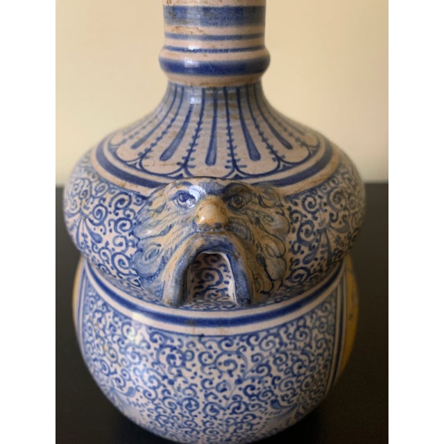 Late 20th Century Italian Provincial Deruta Hand Painted Faience Allegorical Pottery Jug Vase For Sale - Image 5 of 12