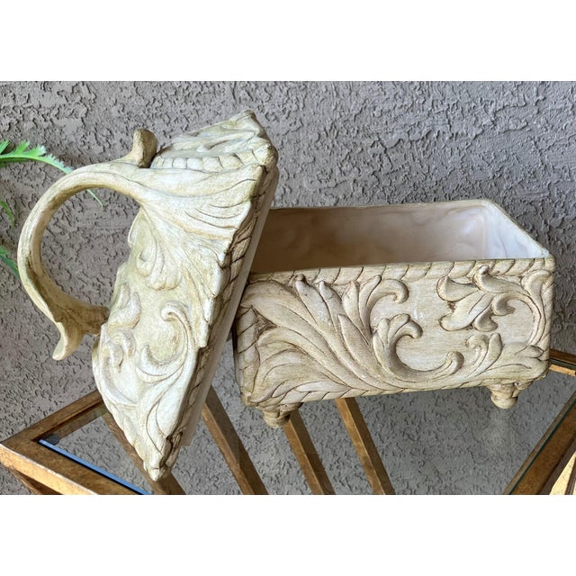 Excellent Pre-Owned Condition. Artfully handcrafted neoclassic-style ceramic bisque lidded centerpiece box adorned with a...