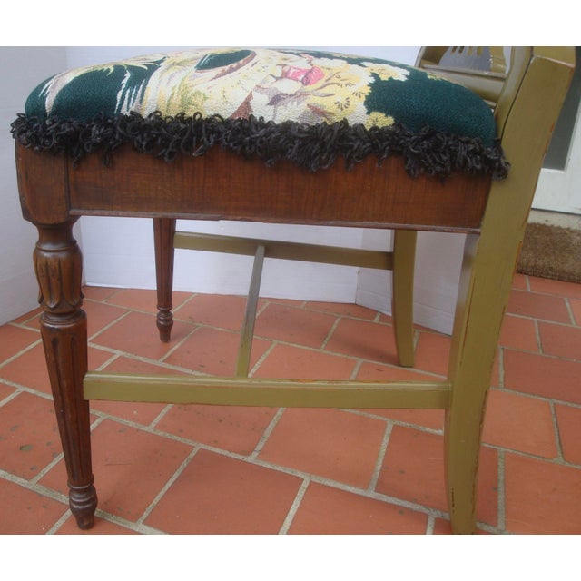 Dark Green Vintage Barkcloth Upholstered Shield Back Side or Desk Chair Chinoiserie Print For Sale - Image 8 of 8