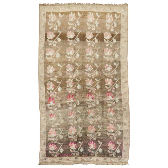 Stunning Floral Soft Brown Gallery Size Turkish Rug, Dated 1969 For Sale - Image 9 of 18