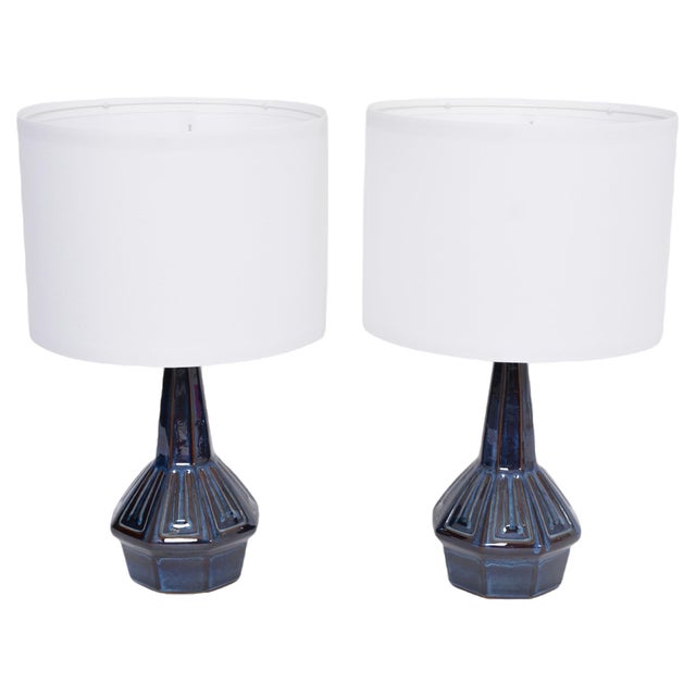 Mid-Century Model 1055 Blue Table Lamps by Einar Johansen for Soholm, 1960s, Set of 2 For Sale