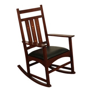 Stickley Mission Collection Harvey Ellis Inlaid Oak Rocker For Sale