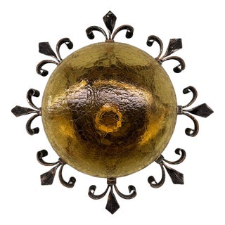 Vintage Italian Wall Light in Amber Glass and Metal, 1970s For Sale