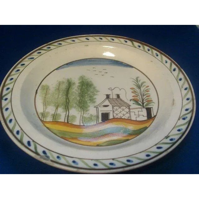 Green 18th Century English Creamware Polychomre Decorated Plate For Sale - Image 8 of 10