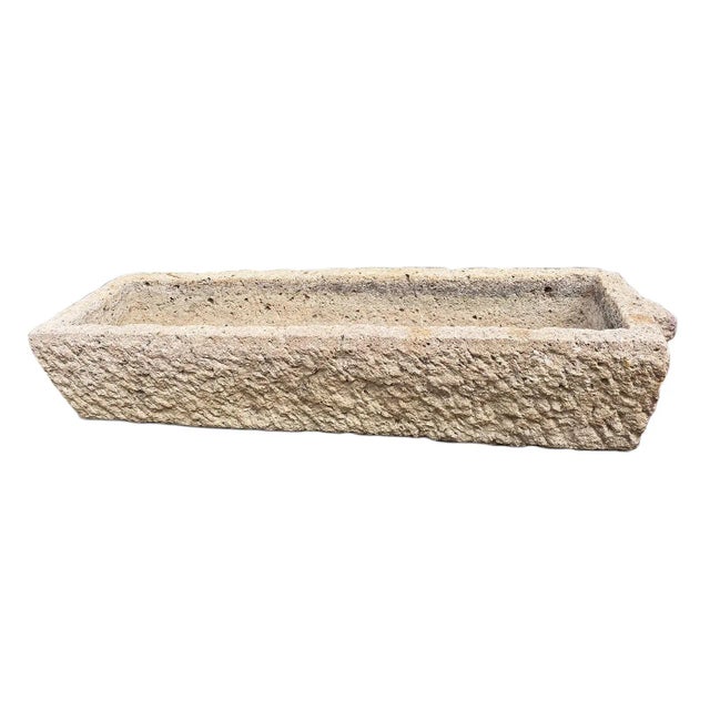 Stone Vintage Old Granite Chiseled Outdoor Trough / Planter For Sale - Image 7 of 7