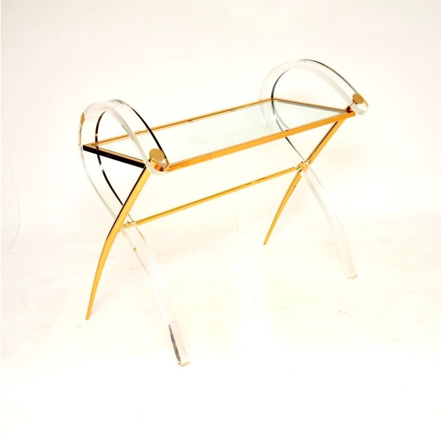 Mid-Century Modern Vintage Italian Acrylic Glass and Gilt Console Table, 1970s For Sale - Image 3 of 11
