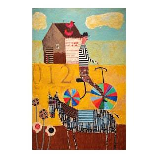 Nathaniel Mather – Bike Riding in Country Oversized Textured Canvas Artwork For Sale
