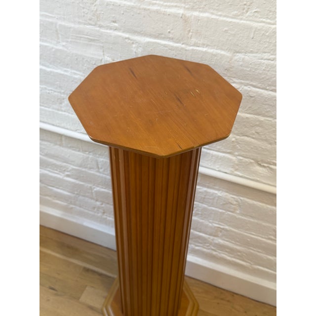 Vintage Wooden Fluted Column Pedestal With Octagonal Detail For Sale - Image 4 of 6