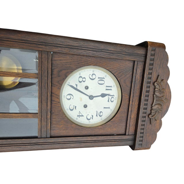 Antique German Oak 8 Day Wall Clock Chimes Gustav Becker Ra Regulator For Sale - Image 4 of 18