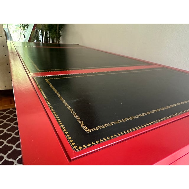 The Statement Piece Make a bold architectural statement with this iconic Sligh Furniture Hollywood Regency Campaign Desk...