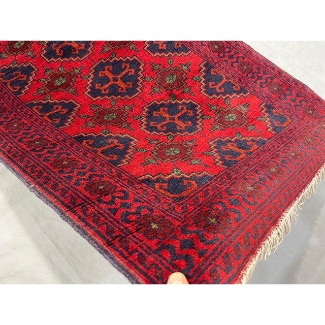 Red & Navy Blue Geometric Tribal Wool Runner Rug, 2'7" X 12'6" For Sale - Image 10 of 13