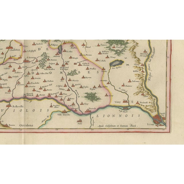 17th Century Map of Dombes, Lyonnais and Bresse from Blaeu, France, 1642 For Sale - Image 5 of 10