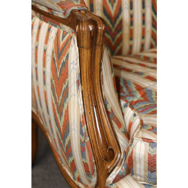 20th C. Louis XV Style Carved Wingback Bergere Chair & Ottoman For Sale - Image 11 of 12