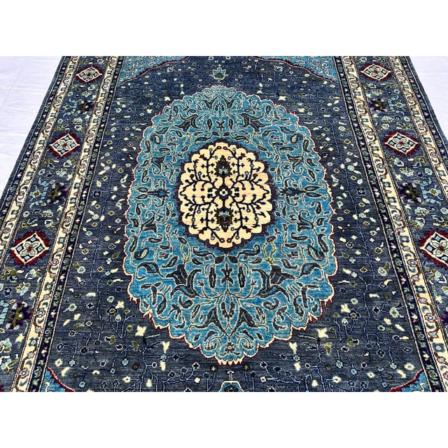 Charcoal Blue Persian Tabriz Medallion Hand-Knotted Wool Rug - 6'6" X 9'9 For Sale - Image 10 of 13