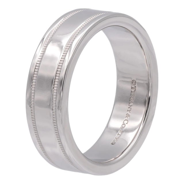Tiffany & Co Platinum Together Double Milgrain Wedding Band 6 Mm Size 7.5 For Sale