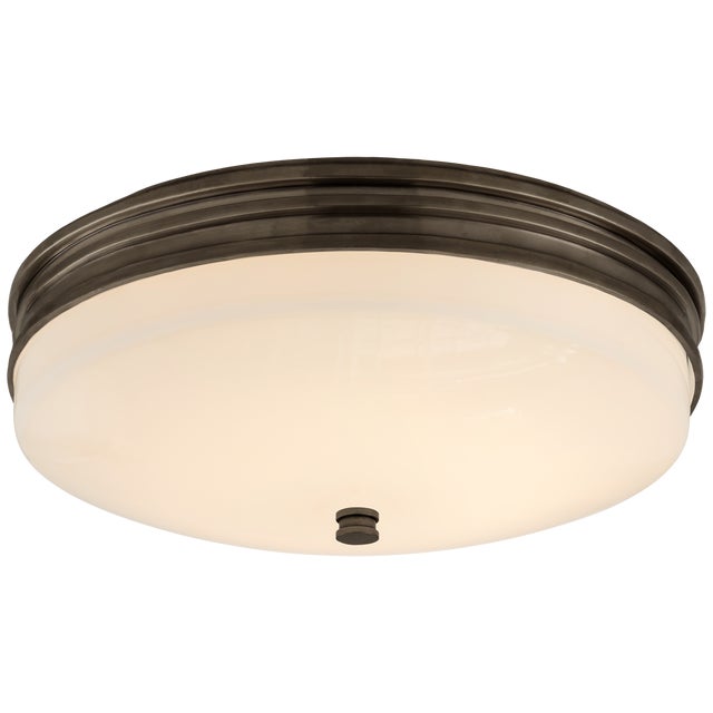 Launceton Small Flush Mount in Bronze with White Glass Designer: Chapman & Myers Canopy: 11.5" Round Mounting: Flush Shade...