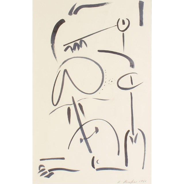 A 1962 ink painting by the American artist Walter Stomps (1929-2020). This abstract work depicts an animal-like figure...